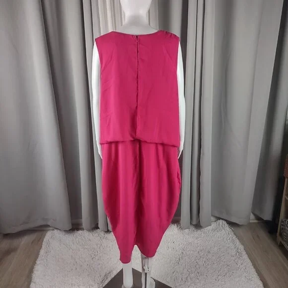 Boohoo Plus Hot Pink Sleeveless Draped Wrap Midi Dress V Neck Women's Size 20 - Picture 4 of 12